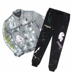 MENS TRACK SETS CERWIN DENIM JACKET/TRACKPANT SET-BLACK