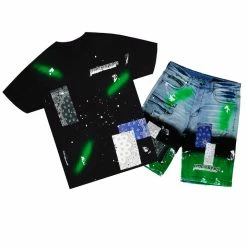 MENS SHORT SETS CIEN T-SHIRT/DENIM SHORT SET-BLK/GREEN