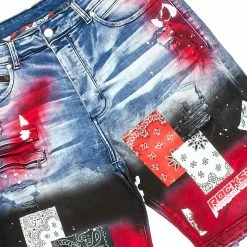 MENS SHORT SETS Track Sets CIEN T-SHIRT/DENIM SHORT SET-BLK/RED