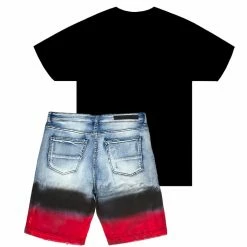 MENS SHORT SETS Track Sets CIEN T-SHIRT/DENIM SHORT SET-BLK/RED