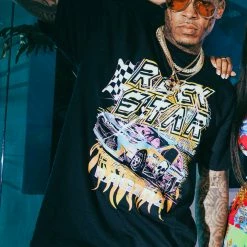 MENS TEES CLAYDON PRINTED T-SHIRT-BLACK Tops