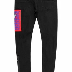 MENS JEANS CANNON PATCHWORK JEAN- BLACK/RED Denim