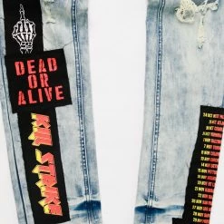 MENS JEANS CANNON PATCHWORK GRAPHIC PRINTED JEAN-BLUE Denim