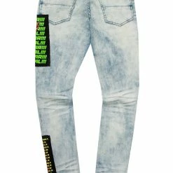 MENS JEANS CANNON PATCHWORK GRAPHIC PRINTED JEAN-BLUE Denim