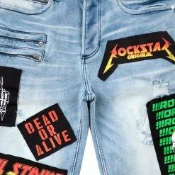 MENS SHORTS CANNON PATCHWORK DENIM SHORT- LIGHT WASH