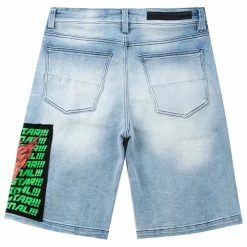 MENS SHORTS CANNON PATCHWORK DENIM SHORT- LIGHT WASH