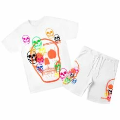 MENS SHORT SETS Cleo White Printed Short Set