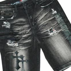 MENS SHORT SETS SAGER T-SHIRT/DENIM SHORT SET-BLACK