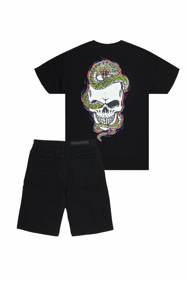 Best deal ❤️ MENS SHORT SETS LANDO T-SHIRT/DENIM SHORT SET-BLACK 😉 4 MENS SHORT SETS LANDO T-SHIRT/DENIM SHORT SET-BLACK