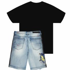 MENS SHORT SETS ILAGO T-SHIRT/DENIM SHORT SET-BLACK