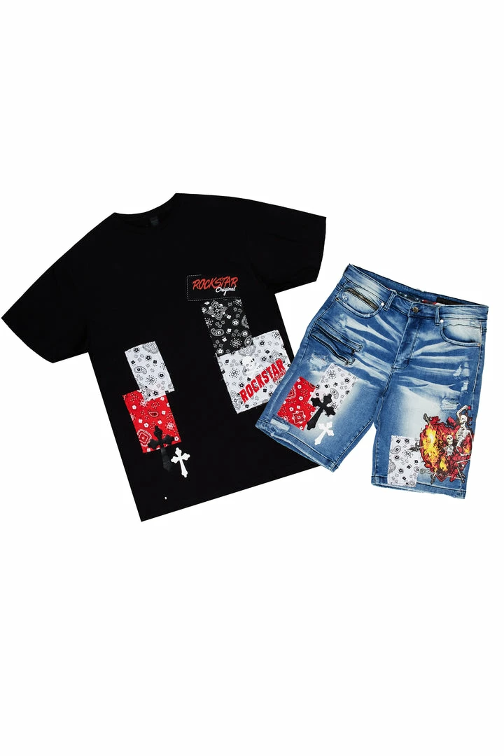 Coupon 🎁 MENS SHORT SETS LENDRICK T-SHIRT/DENIM SHORT SET-BLACK Track Sets 🔥 1 MENS SHORT SETS LENDRICK T-SHIRT/DENIM SHORT SET-BLACK Track Sets