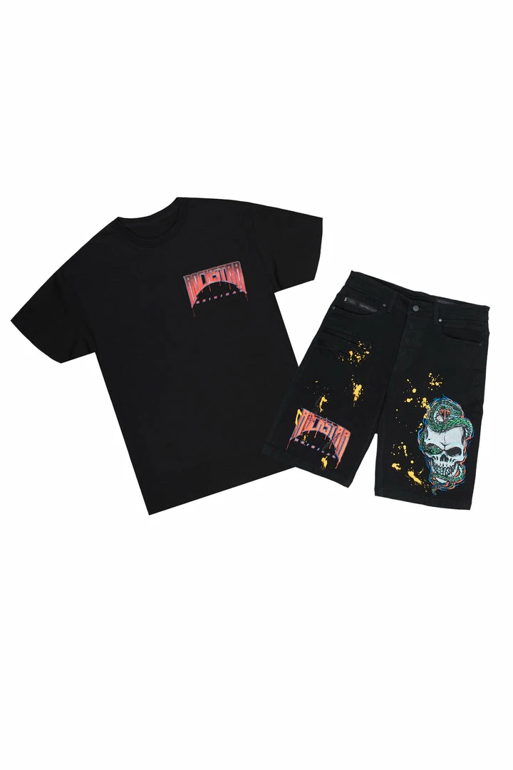 Best deal ❤️ MENS SHORT SETS LANDO T-SHIRT/DENIM SHORT SET-BLACK 😉 1 MENS SHORT SETS LANDO T-SHIRT/DENIM SHORT SET-BLACK