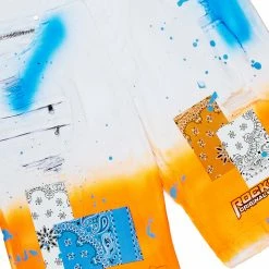 MENS SHORT SETS CIEN T-SHIRT/DENIM SHORT SET-ORANGE/BLUE