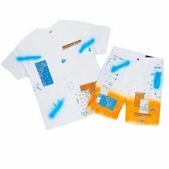 MENS SHORT SETS CIEN T-SHIRT/DENIM SHORT SET-ORANGE/BLUE