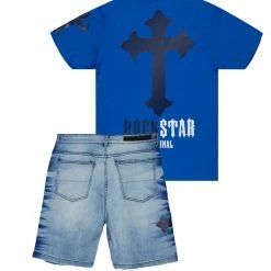 MENS SHORT SETS AQUINO T-SHIRT/DENIM SHORT SET- ROYAL BLUE Track Sets