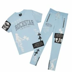 MENS TRACK SETS DENNIS T-SHIRT TRACK SET-LIGHT BLUE