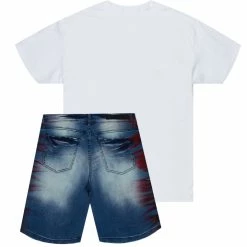 MENS SHORT SETS DENOK T-SHIRT/DENIM SHORT SET-BLK/RED