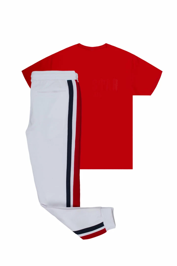 Discount 💯 MENS TRACK SETS DEPP T-SHIRT/JOGGER SET-RED/WHITE ✔️ 4 MENS TRACK SETS DEPP T-SHIRT/JOGGER SET-RED/WHITE