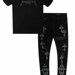 MENS MISC DIOGO T-SHIRT & EXO PATCHWORK JEANS BUNDLE Short Sleeve Track Sets