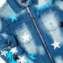 MENS TRACK SETS DOMINIC DENIM JACKET/TRACKPANT SET-WHITE/BLUE