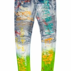 MENS JEANS Denim DRIPPER PRINTED JEAN- YELLOW