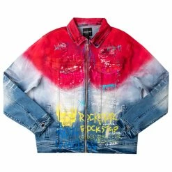 MENS DENIM JACKETS DRIPPER PRINTED DENIM JACKET- RED