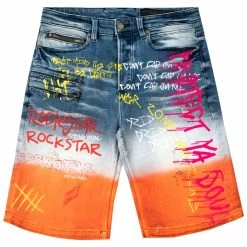 MENS SHORTS Denim DRIPPER PRINTED SHORT- ORANGE
