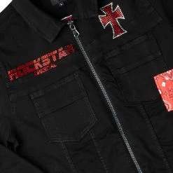 MENS TRACK SETS ENOC DENIM JACKET/TRACKPANT SET-BLACK