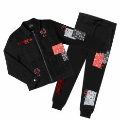 MENS TRACK SETS ENOC DENIM JACKET/TRACKPANT SET-BLACK