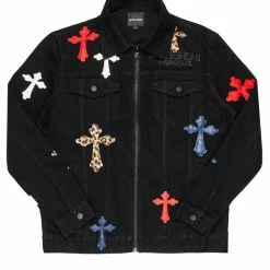 MENS DENIM JACKETS EXO PATCHWORK JACKET- BLACK MULTI