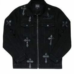 MENS DENIM JACKETS EXO PATCHWORK JACKET- BLACK