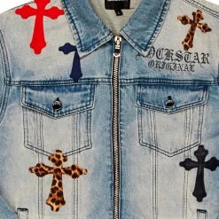 MENS DENIM JACKETS EXO PATCHWORK JACKET-BLUE MULTI