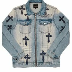 MENS DENIM JACKETS EXO PATCHWORK JACKET- BLUE