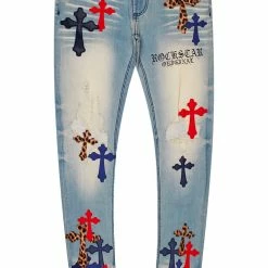 Rockstar Original Sales 18 MENS JEANS Denim EXO PATCHWORK JEAN- BLUE MULTI