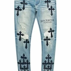Rockstar Original Sales 24 MENS JEANS Denim EXO PATCHWORK JEAN- BLUE