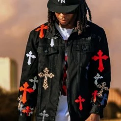 MENS DENIM JACKETS EXO PATCHWORK JACKET- BLACK MULTI