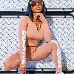 WOMENS ACTIVEWEAR CHARLIZE RIBBED ACTIVE SET-SAND Best Seller