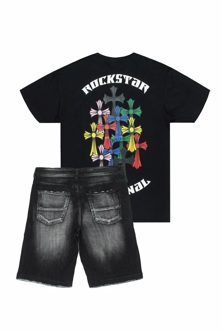 Best Pirce ๐ MENS SHORT SETS FANTOME T-SHIRT/DENIM SHORT SET-BLACK ๐ 4 MENS SHORT SETS FANTOME T-SHIRT/DENIM SHORT SET-BLACK