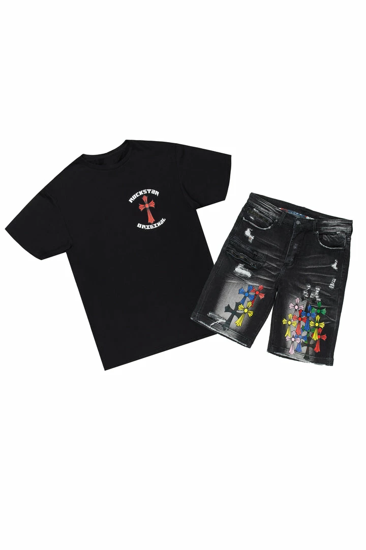 Best Pirce ๐ MENS SHORT SETS FANTOME T-SHIRT/DENIM SHORT SET-BLACK ๐ 1 MENS SHORT SETS FANTOME T-SHIRT/DENIM SHORT SET-BLACK