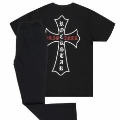 MENS TRACK SETS DIOSE T-SHIRT/FLARE PANT SET-BLACK