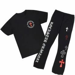 MENS TRACK SETS DIOSE T-SHIRT/FLARE PANT SET-BLACK