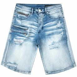 MENS SHORTS FALSETTO WASH DENIM SHORT-BLUE