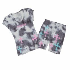 WOMENS ACTIVE SHORT SETS GIANA TIE DYE BIKE SHORT SET-GREY