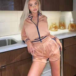 WOMENS SHORT SETS GIGI SHORT SET - CORAL/NAVY