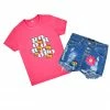 GIRLS DENIM SET Girls Guille Pink Denim Short Set