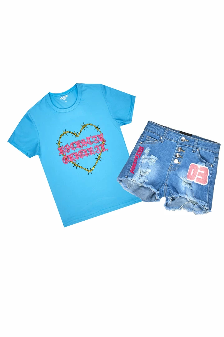 Budget ๐งจ GIRLS DENIM SET ๐ง Girls Yrenne Blue Denim Short Set โญ 1 GIRLS DENIM SET Girls Yrenne Blue Denim Short Set