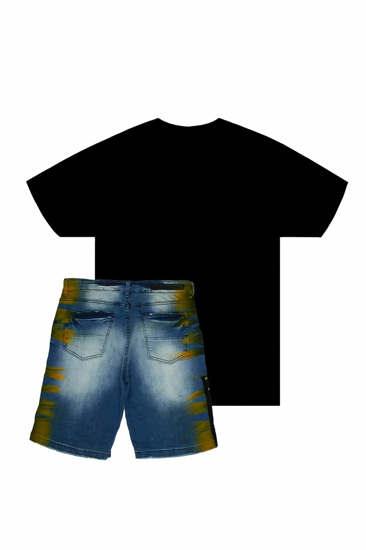 Budget 🌟 MENS SHORT SETS HAZE T-SHIRT/DENIM SHORT SET-BLACK 👏 5 MENS SHORT SETS HAZE T-SHIRT/DENIM SHORT SET-BLACK