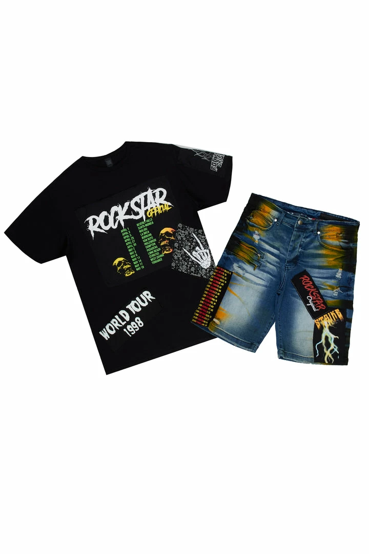 Budget 🌟 MENS SHORT SETS HAZE T-SHIRT/DENIM SHORT SET-BLACK 👏 1 MENS SHORT SETS HAZE T-SHIRT/DENIM SHORT SET-BLACK