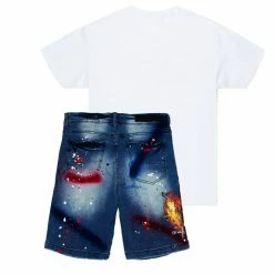 MENS SHORT SETS ILAGO T-SHIRT/DENIM SHORT SET-WHITE