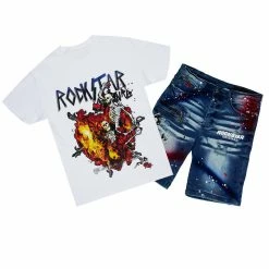 MENS SHORT SETS ILAGO T-SHIRT/DENIM SHORT SET-WHITE